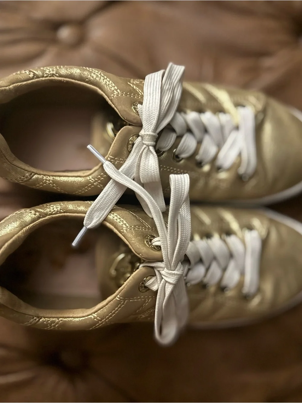 Guess Women's Gold Quilted Lace-Up Sneakers
